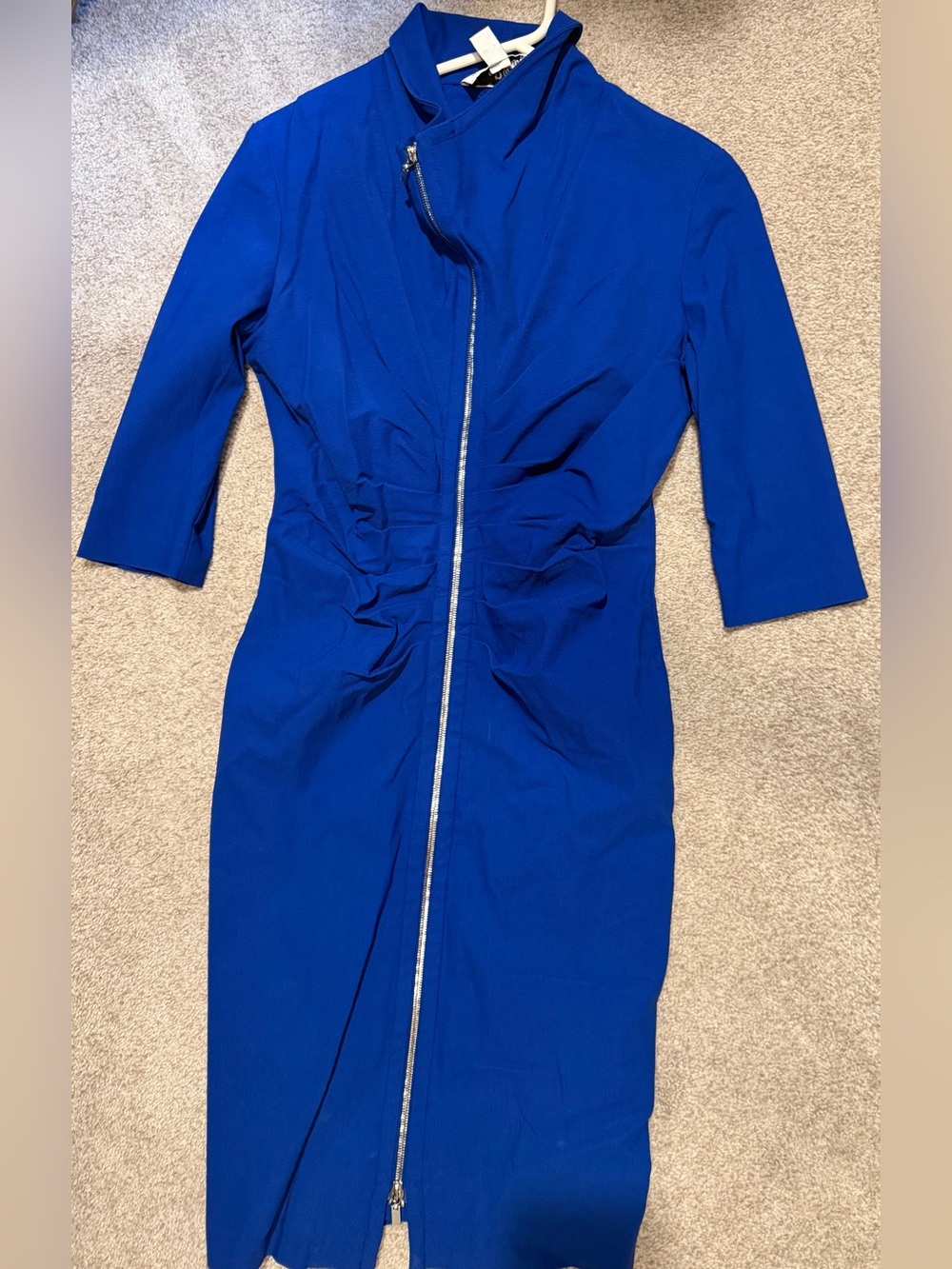 Joseph Ribkoff Blue Zip Front Ruched Sheath Midi Dress Sz 12
